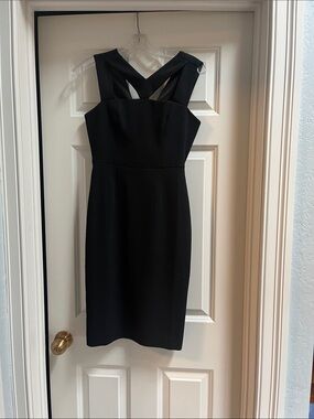 White House Black Market Black Cross-Strap Midi Sheath Dress